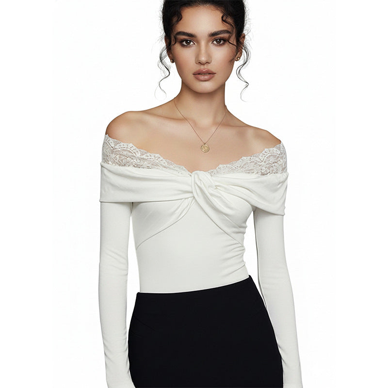 Damen Eleganter Body mit Spitzenkragen Drune