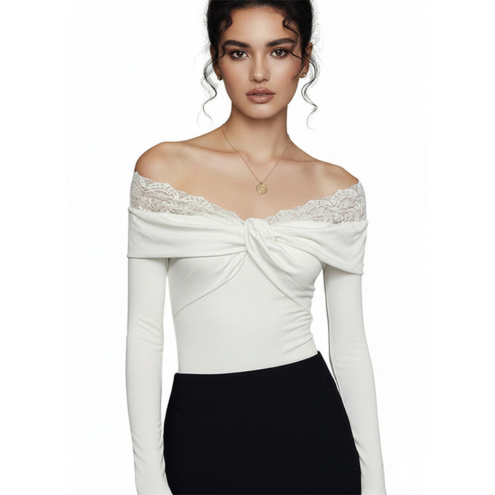 Damen Eleganter Body mit Spitzenkragen Drune