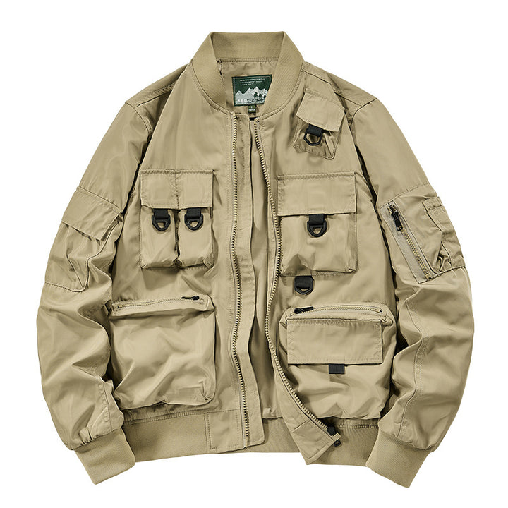 Herren nan multifunktionale Utility-Bomberjacke mit zahlreichen Taschen, D-Ring‑Details und windabweisender Nylonhülle Drune