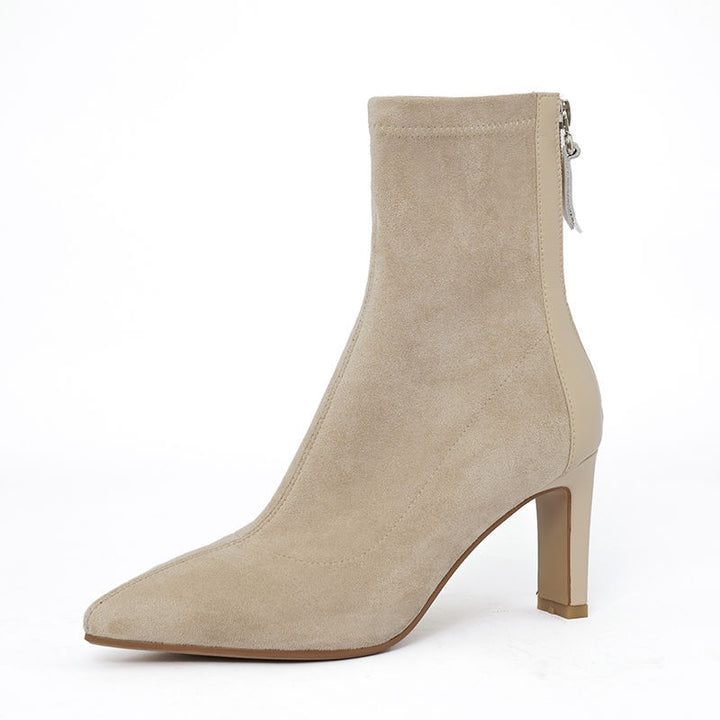 Damen Knöchelhohe Stiefelette aus Veloursoptik mit sock‑haftem Schaft und Rückseitenreißverschluss Drune