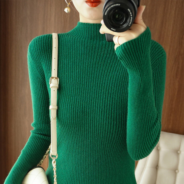 Damen Körperbetonter Rippenstrick-Rollkragenpullover mit Stretch-Effekt Drune