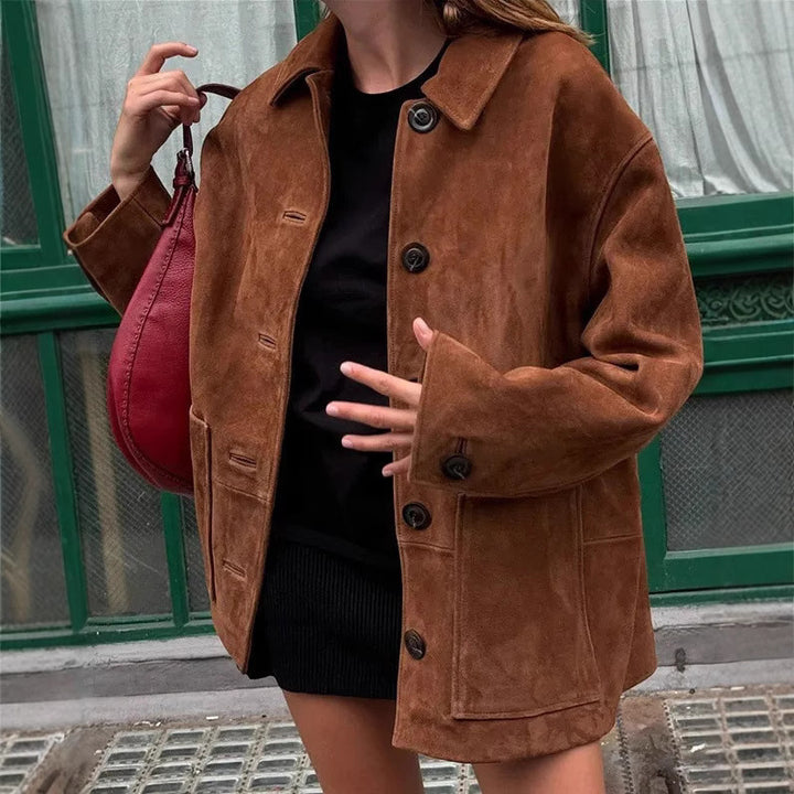 Damen Suede-Jacke mit modernem Schnitt und praktischen Taschen Drune
