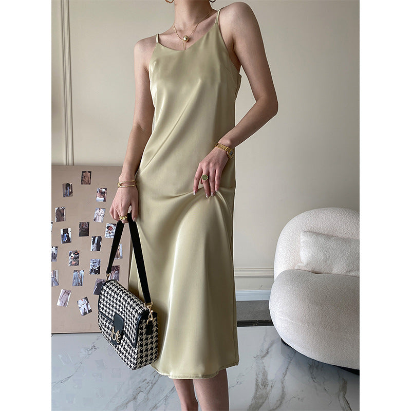Damen elegantes Maxikleid mit dünnen Spaghettiträgern und fließendem Schnitt Drune