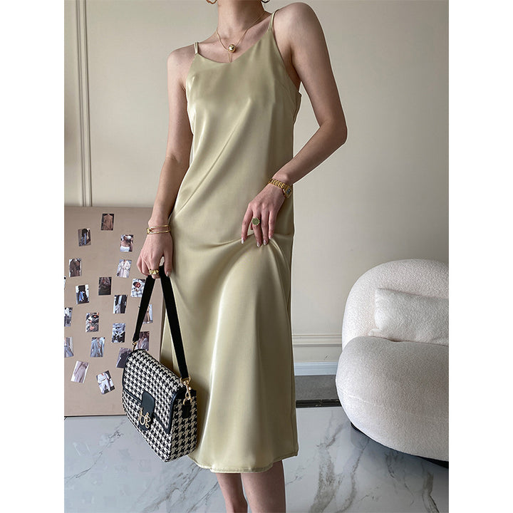 Damen elegantes Maxikleid mit dünnen Spaghettiträgern und fließendem Schnitt Drune