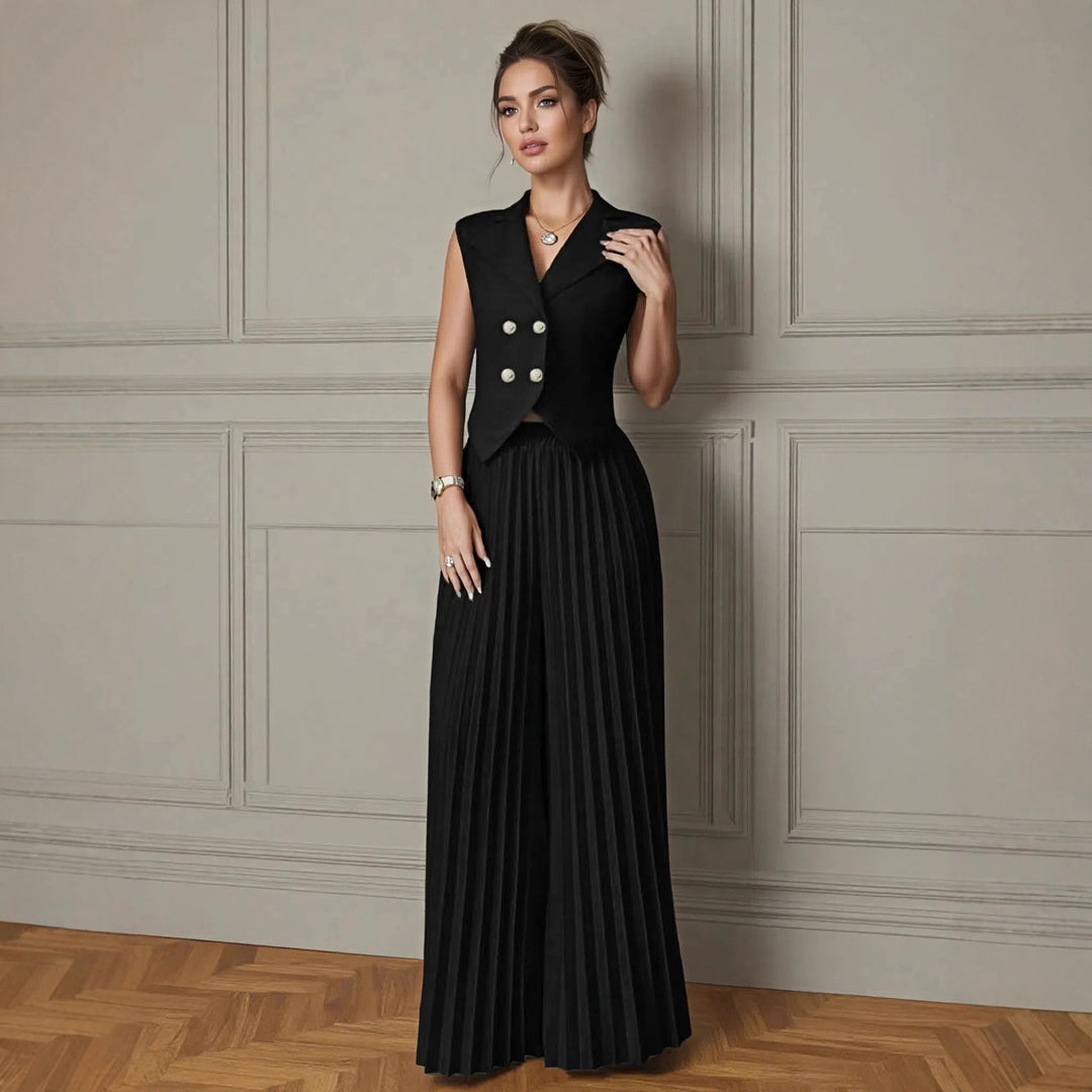 Damen elegantes ärmelloses Hosenanzug-Set mit plissiertem Rock Drune