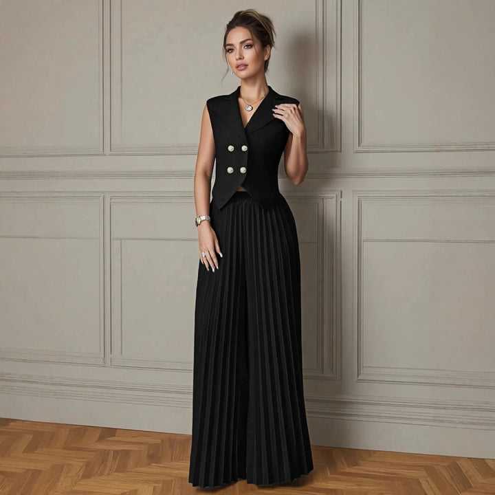 Damen elegantes ärmelloses Hosenanzug-Set mit plissiertem Rock Drune