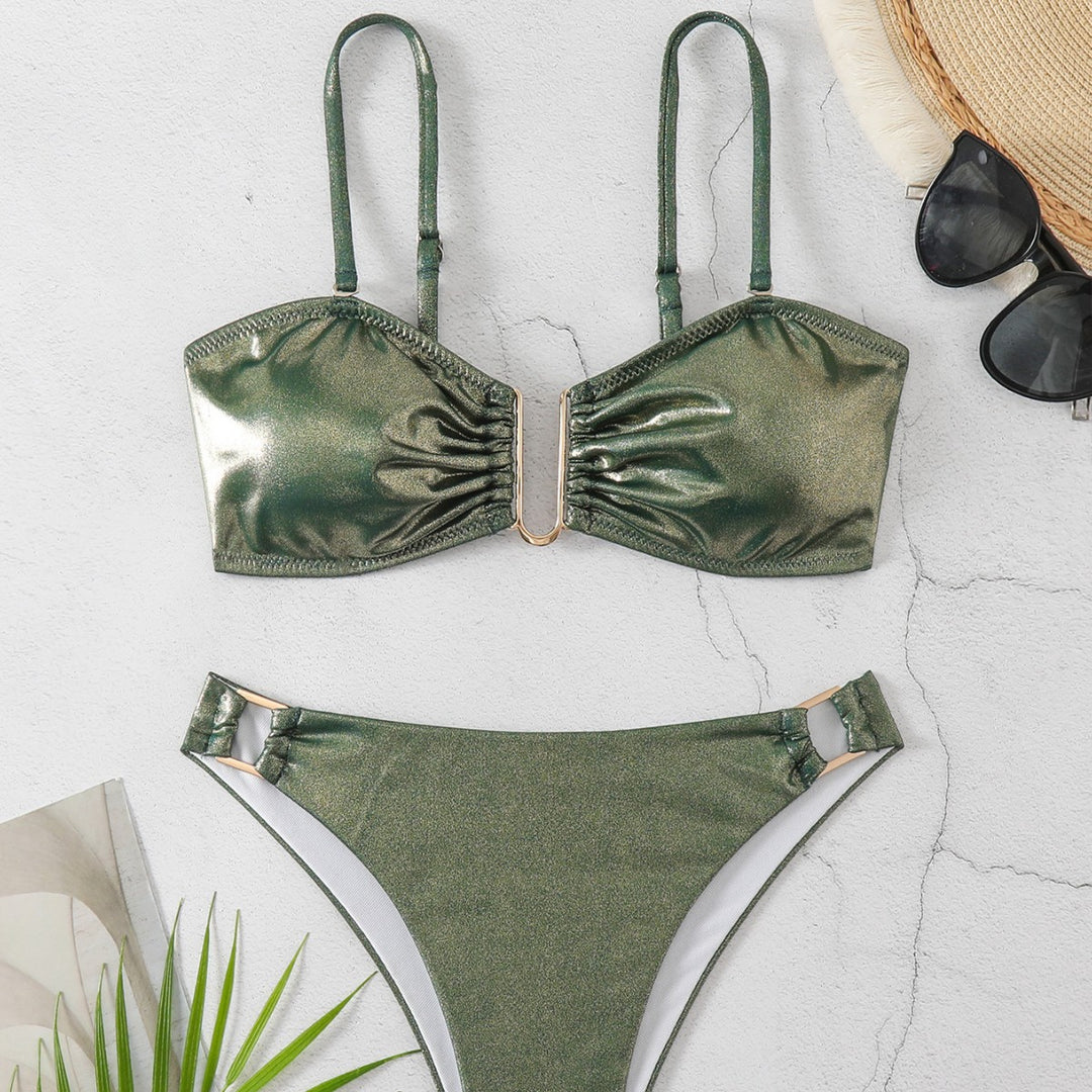 Damen Glänzender zwei-teiliger Bikini mit eleganter Verzierung Drune
