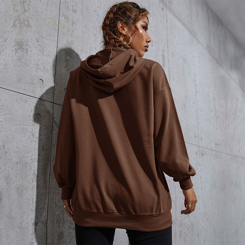 Damen Oversize-Kapuzenpullover mit Kängurutasche und Schmetterling-Stickerei Drune