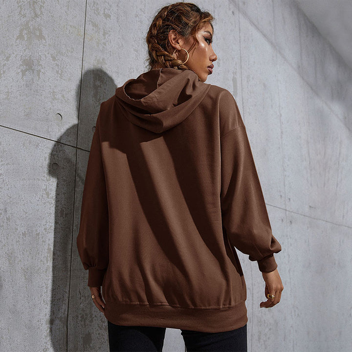 Damen Oversize-Kapuzenpullover mit Kängurutasche und Schmetterling-Stickerei Drune