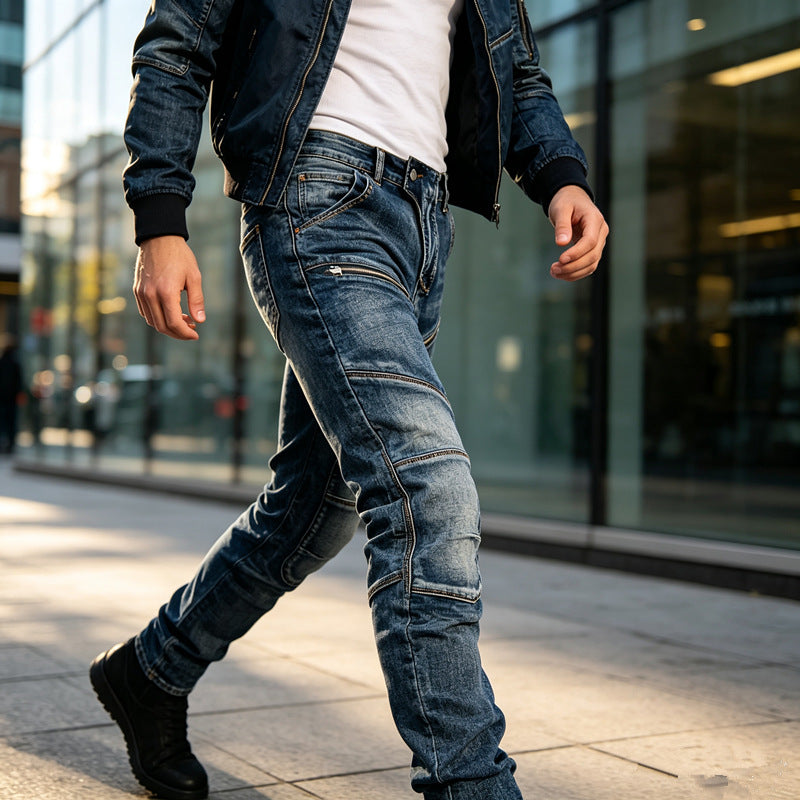 Herren Modische Jeans mit Reißverschluss-Details Drune