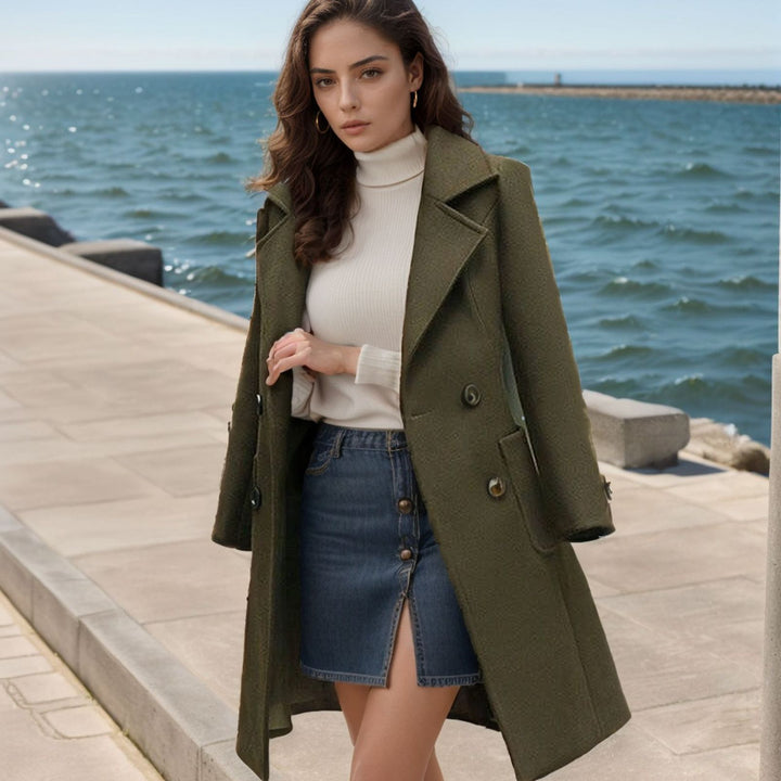 Damen modischer oversize Wolltrenchcoat mit doppelter Knopfleiste Drune