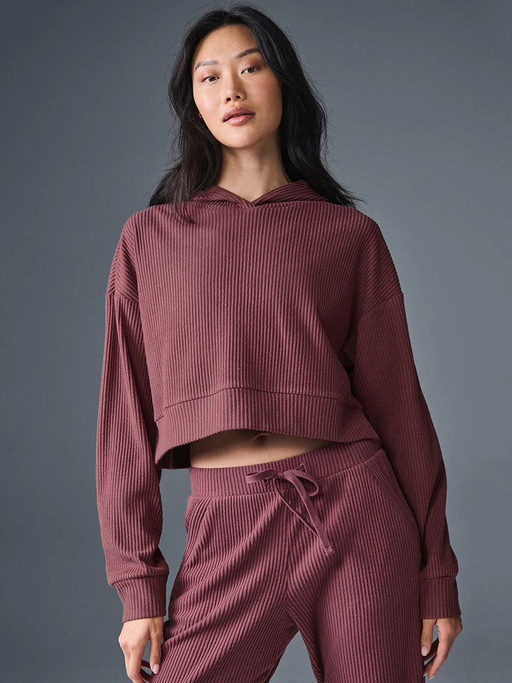 Damen Gerippte High‑Waist Loungehose mit Kordelzug und Bündchen Drune