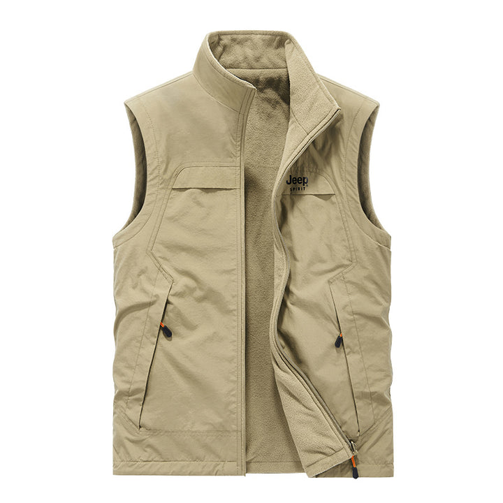 Herren Fleece-gefütterte Outdoor-Weste mit hochschließendem Kragen und Multifunktions-Taschen Drune