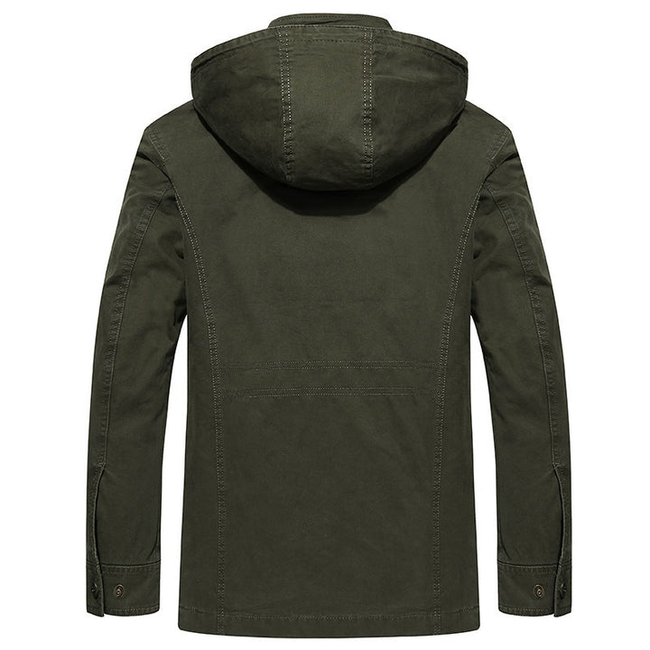 Herren Feldjacke im Utility Stil mit Kapuze Canvas Außenmaterial und Mehrfachtaschen Drune