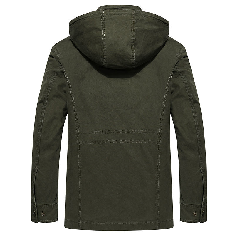 Herren robuste Canvas-Feldjacke mit Kapuze, Mehrfach-Taschen und verstärkten Nähten Drune
