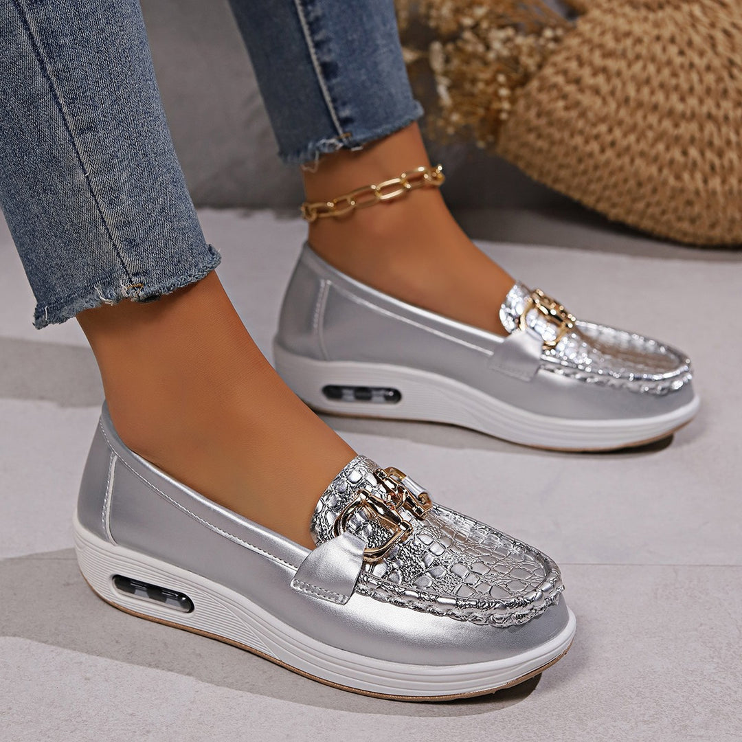 Damen  modische Plateau Loafer mit gepolstertem Luftkissenfußbett und Krokoprägung Drune