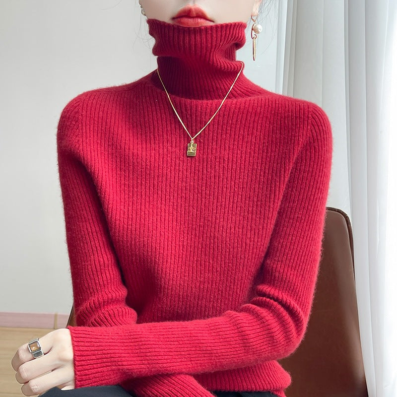 Damen Schlanker Rippenstrick-Rollkragenpullover mit gerafftem Hals und kaschmirähnlicher Haptik Drune