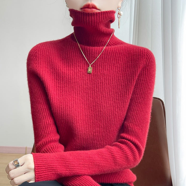 Damen Schlanker Rippenstrick-Rollkragenpullover mit gerafftem Hals und kaschmirähnlicher Haptik Drune