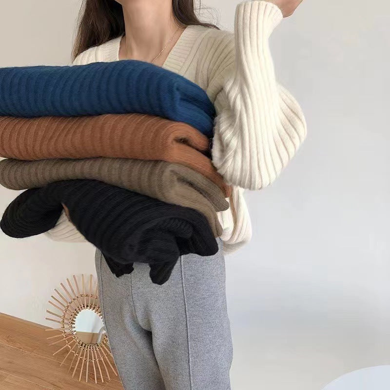 Damen Viskose-Strickpullover mit V-Ausschnitt und geripptem Design Drune
