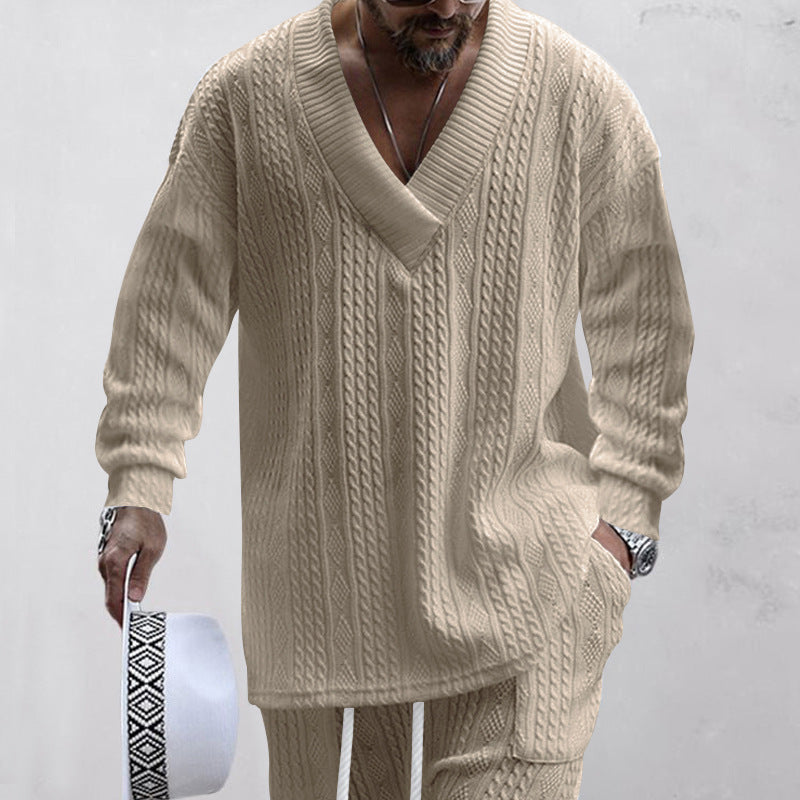 Herren Luxus Strickpullover mit V-Ausschnitt und modernen Zopfmustern Drune