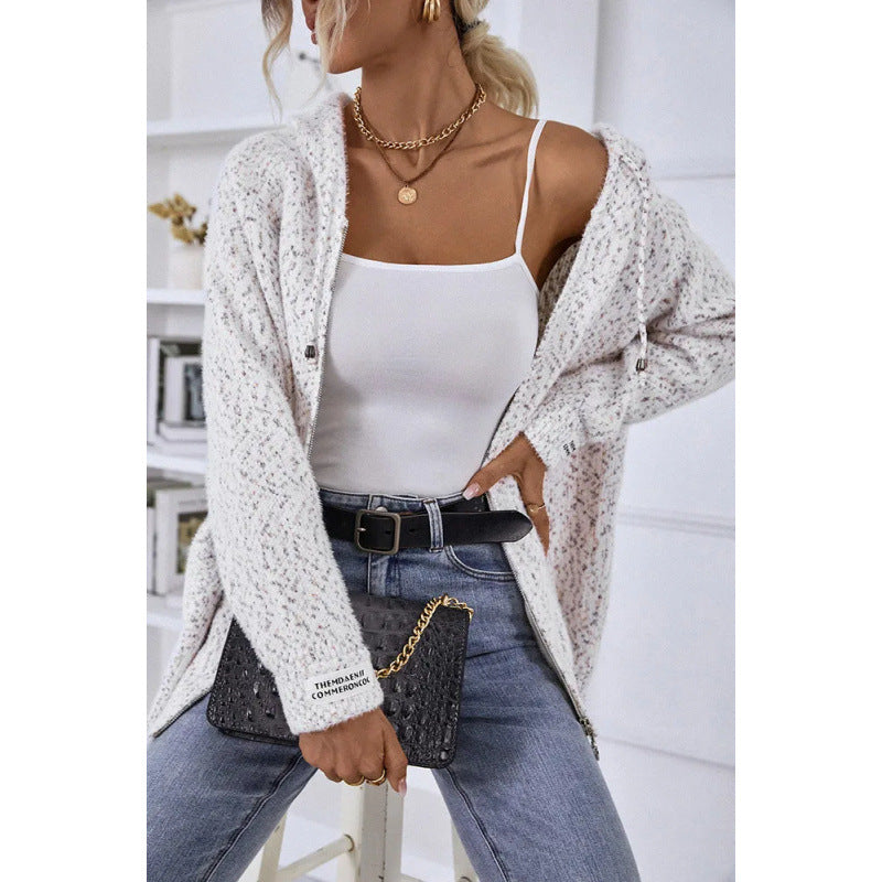 Damen Cozy Boucle Strick Hoodie Drune