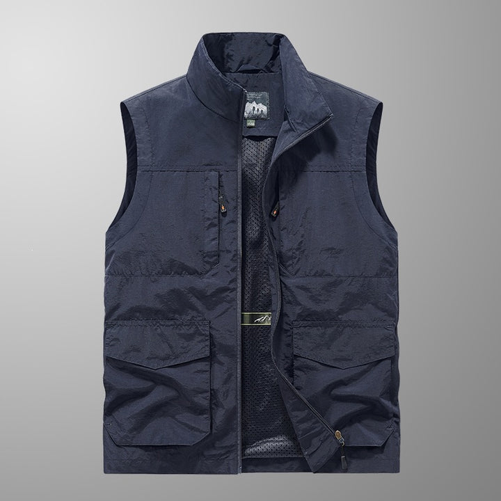 Herren Utility‑Weste mit Multi‑Taschen, Stehkragen & atmungsaktivem Mesh‑Futter Drune