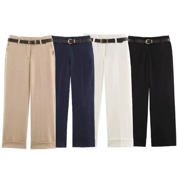 Damen Weite High‑Waist Palazzohose mit vertikalem Streifenmuster und elastischem Bund Drune