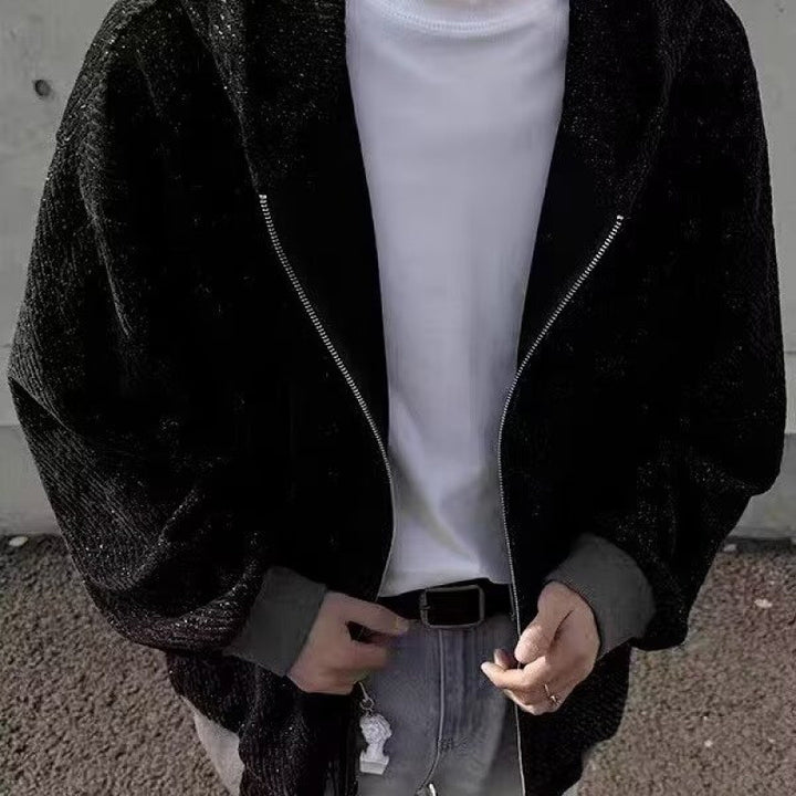 Unisex Oversized Strick-Kapuzenjacke mit Allover-Strukturmuster und Eingrifftaschen Drune