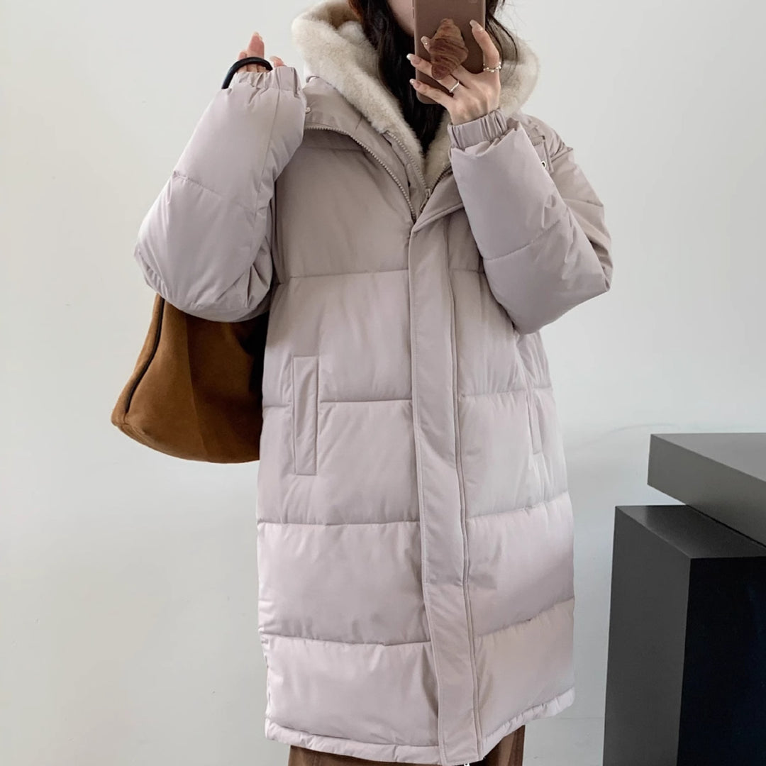 Damen Eleganter gefütterter Winterparka mit Plüschkragen und praktischen Taschen Drune