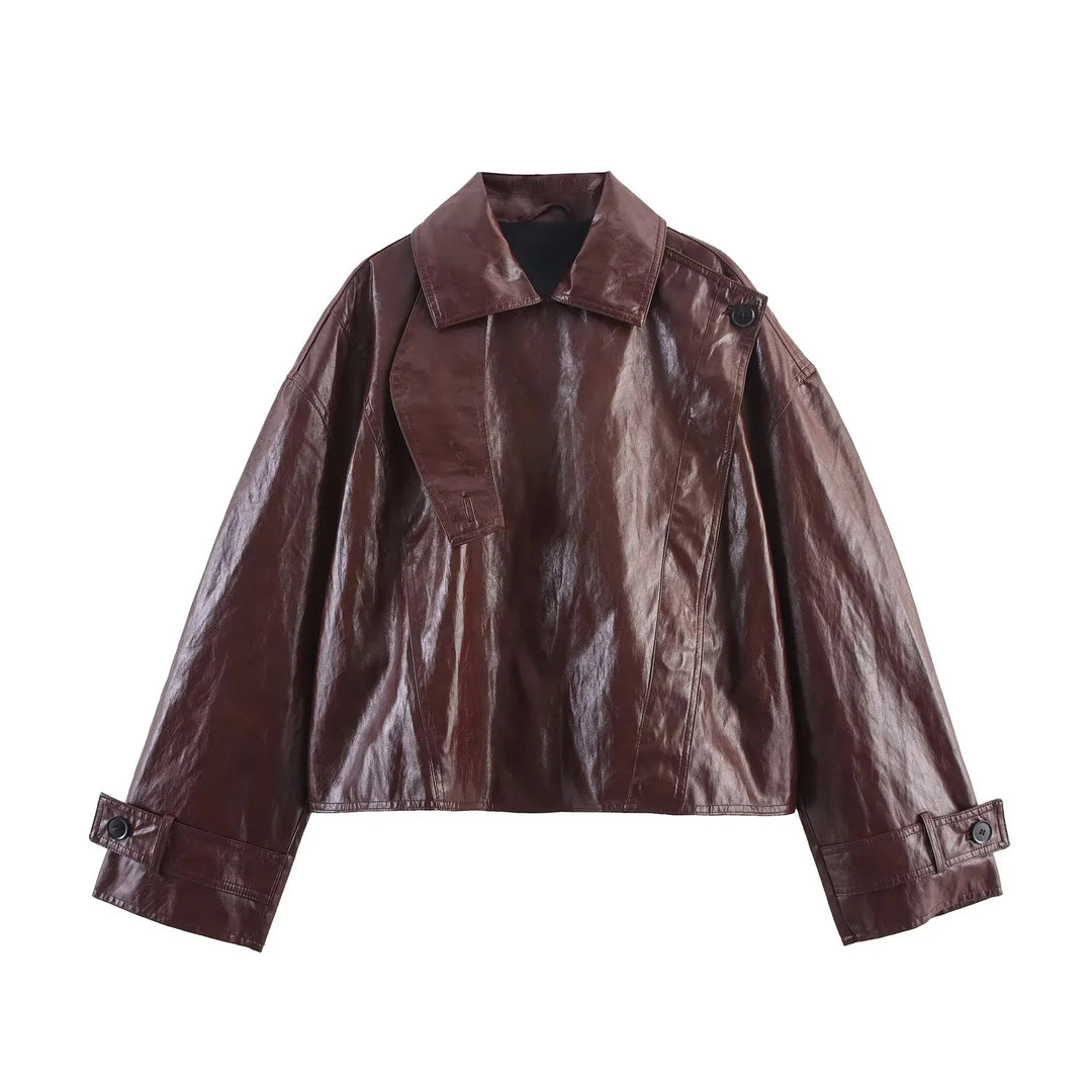 Damen nan cropped Trenchjacke im Oversize-Look aus veganem Lederimitat Drune