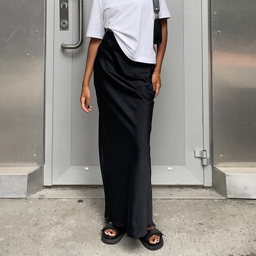 Damen Maxirock mit fließendem Satin-Finish und seitlichem Schlitz Drune