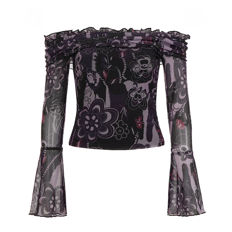 Damen Off-Shoulder Oberteil mit voluminösen Ärmeln und floralem Muster Drune