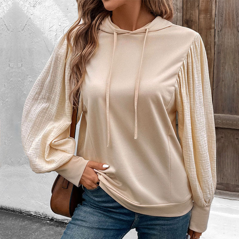 Damen Kapuzenpullover mit Ballonärmeln und Musselin-Einsatz Drune