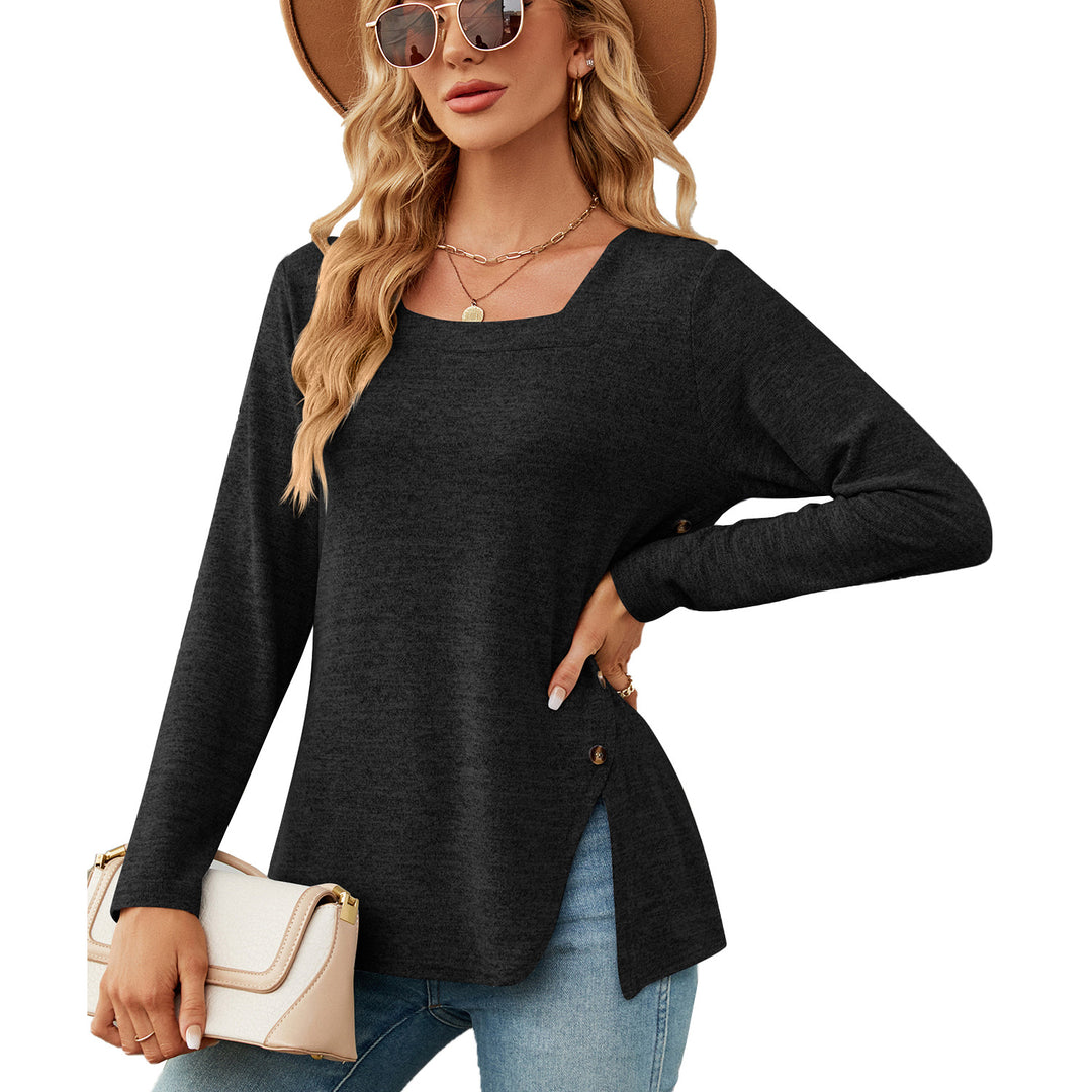 Damen lockerer Langarm-Top mit asymmetrischem Saum Drune
