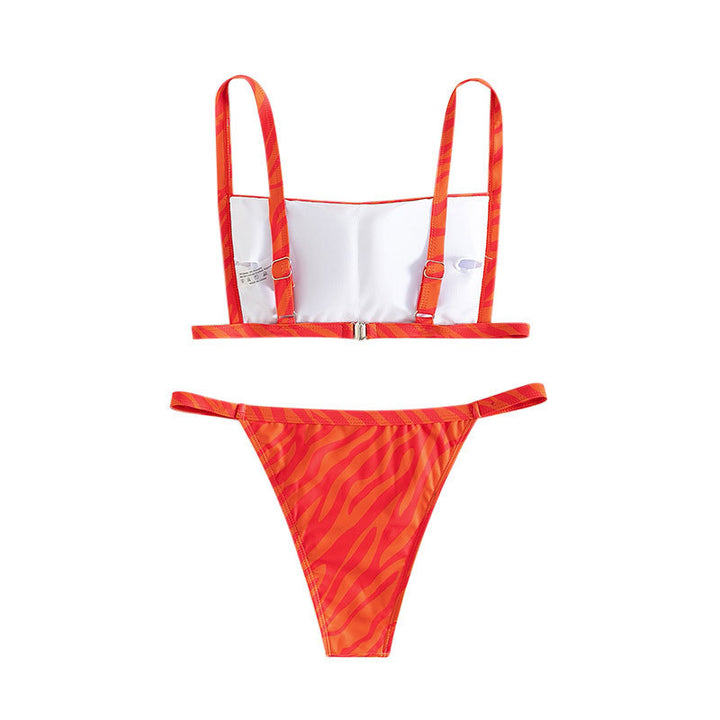 Damen Bandeau-Bikini Set mit sportlichem Schnitt und modischem Animal-Print Drune
