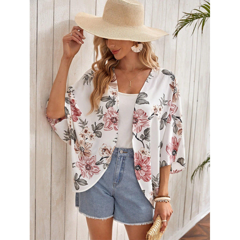 Damen Modischer Kimono mit floralem Design und weit geschnittenen Ärmeln Drune