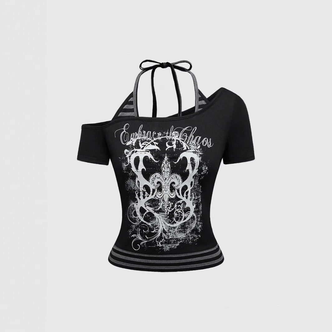 Damen Off-Shoulder Top mit grafischem Design Drune
