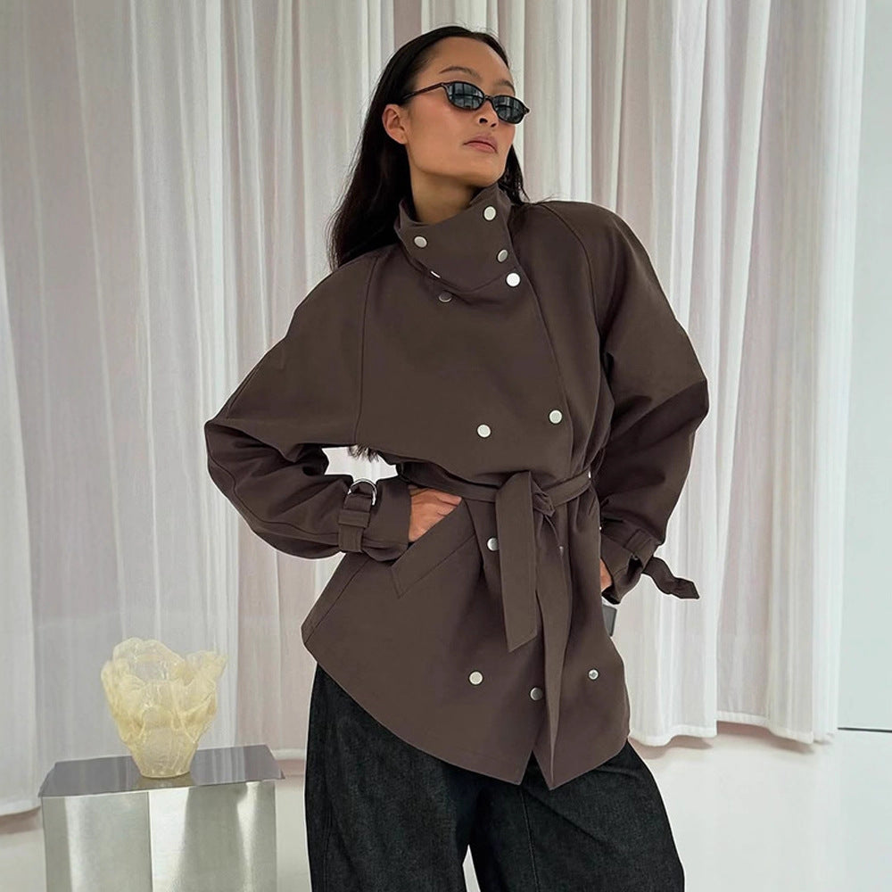 Damen modische Utility-Jacke mit hohem Kragen und praktischen Taschen Drune