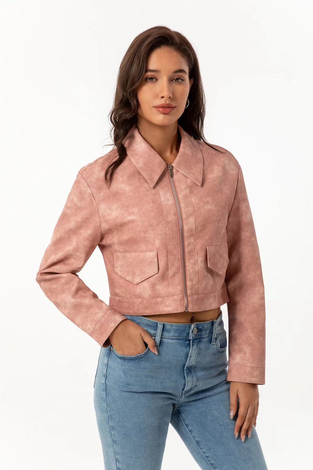 Damen modische cropped Jacke mit aufgesetzten Taschen Drune