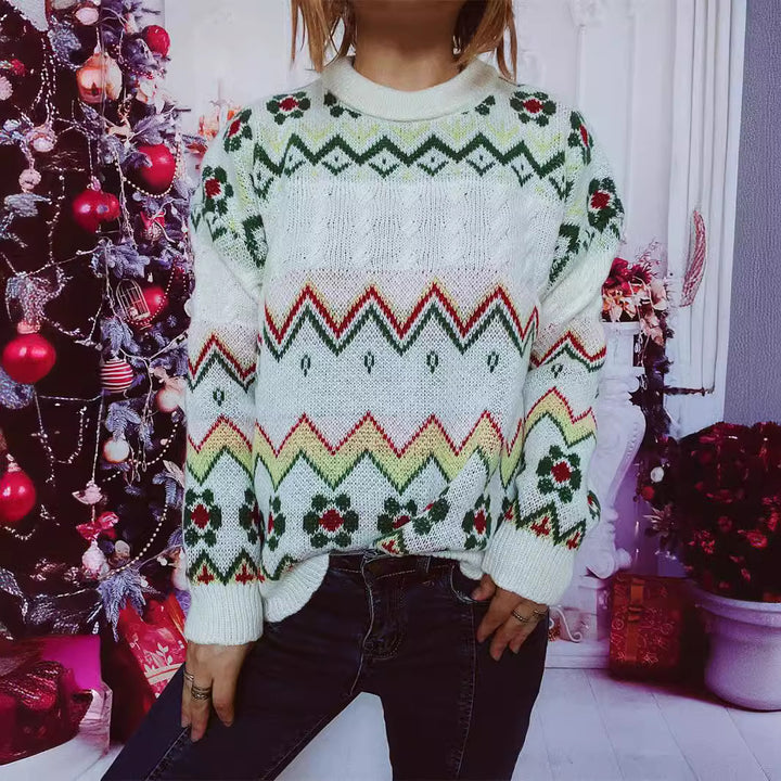 Damen festlicher Strickpullover mit nordischem Muster Drune