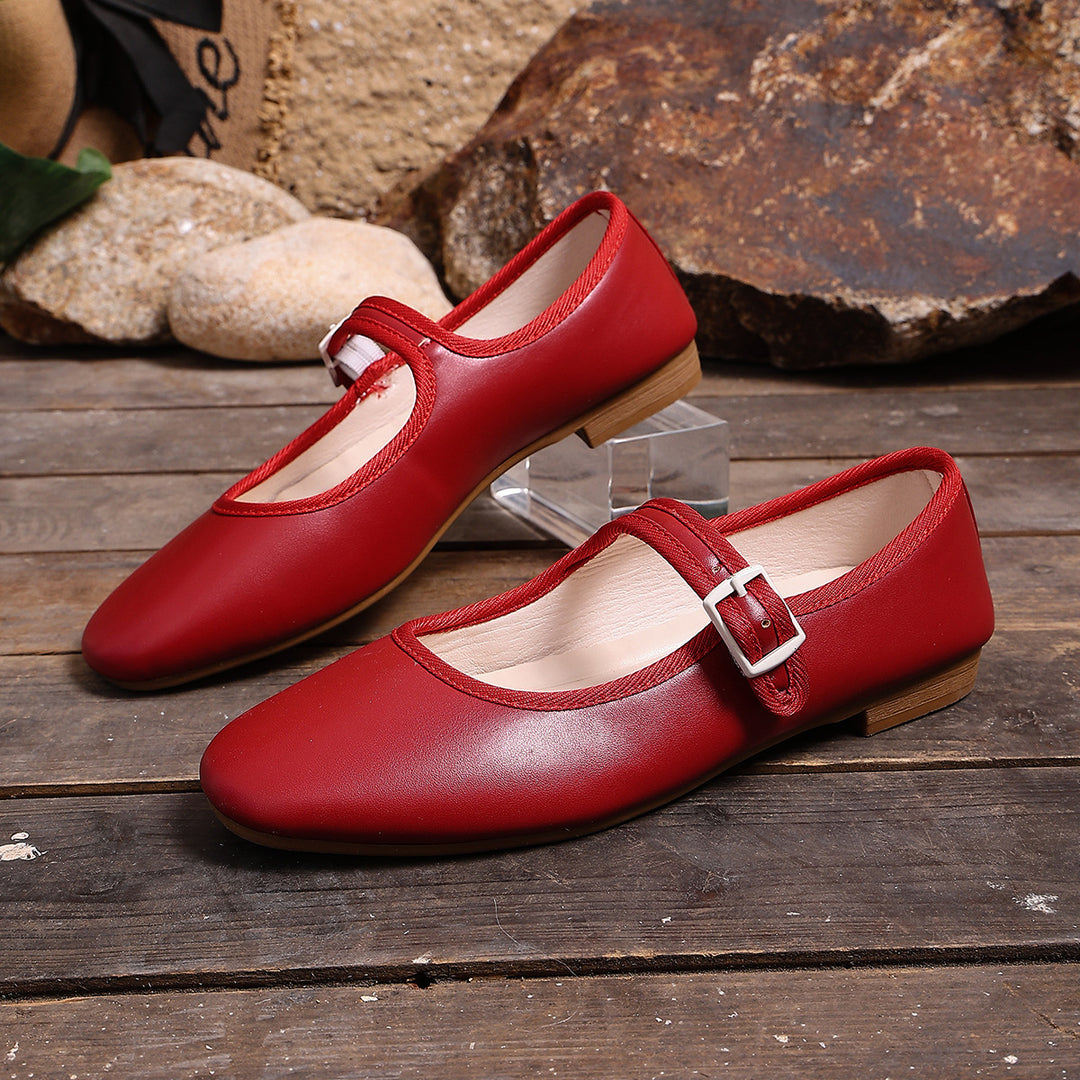 Damen Klassische Mary‑Jane Ballerinas mit verstellbarem Riemen und niedrigem Blockabsatz Drune