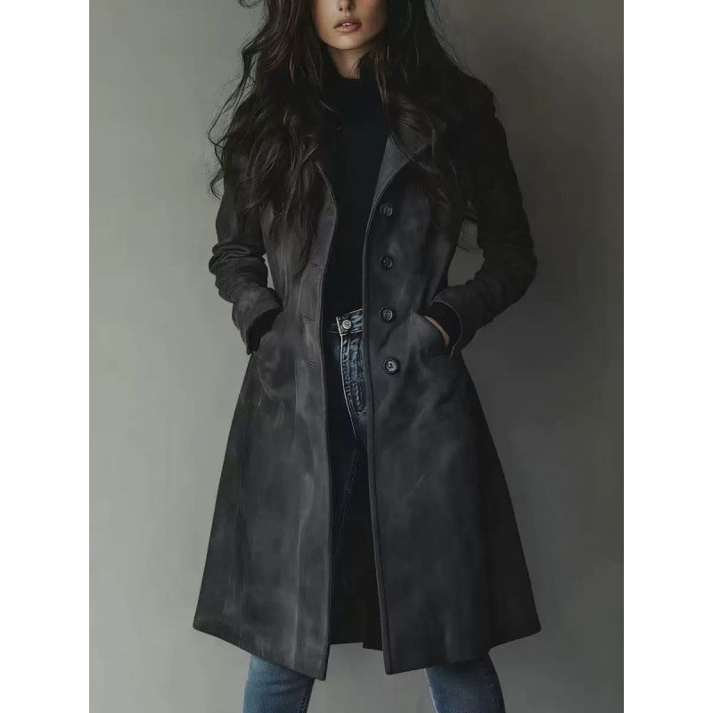 Damen Longline Wollmix-Mantel mit tailliertem Schnitt, Reverskragen und Pattentaschen Drune