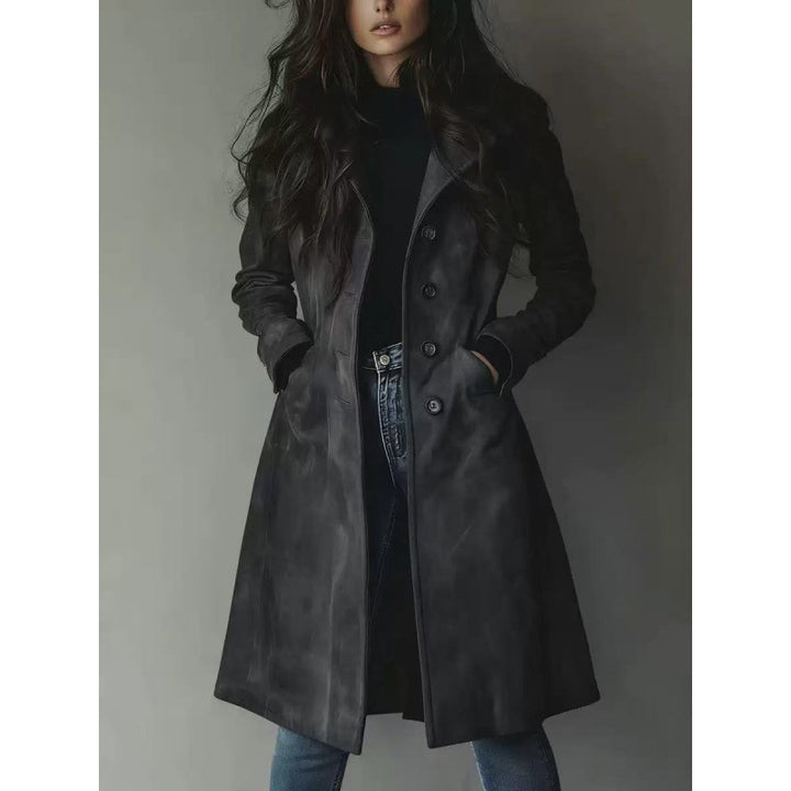 Damen Longline Wollmix-Mantel mit tailliertem Schnitt, Reverskragen und Pattentaschen Drune