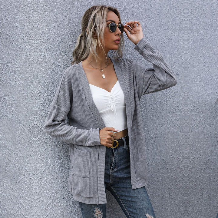 Damen Lockerer Feinstrick-Cardigan mit geripptem Strukturstrick und aufgesetzten Taschen Drune