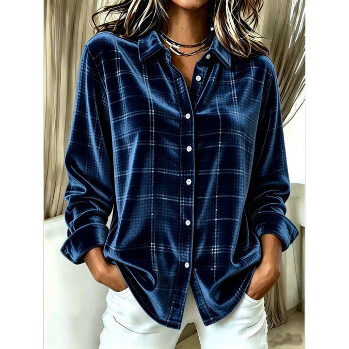 Damen Samt-Hemdbluse mit Karomuster und lockerem Oversize-Schnitt Drune