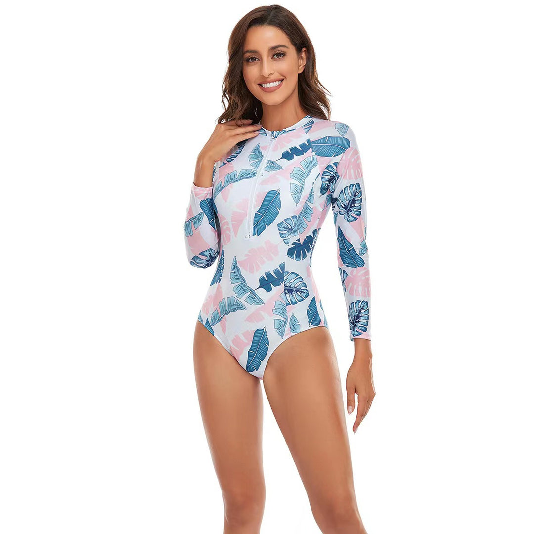 Damen Sportlicher Kurzarm Badeanzug mit trendigem Floral-Muster Drune