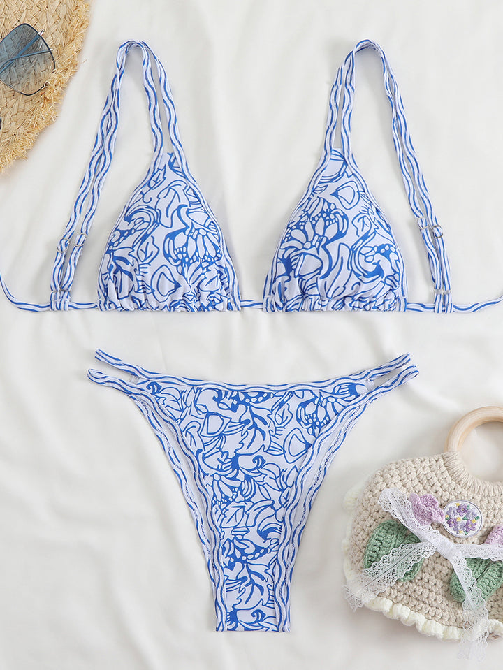Damen Triangel-Bikini-Set mit lebhaftem Strandmotiv Drune