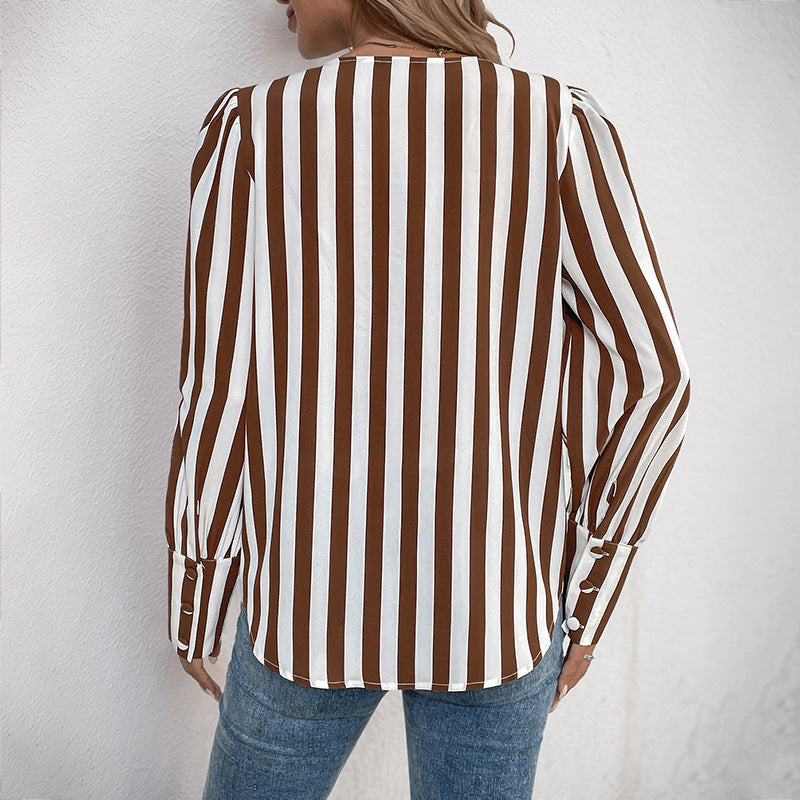 Damen Elegante gestreifte Bluse mit Knopfdetails Drune