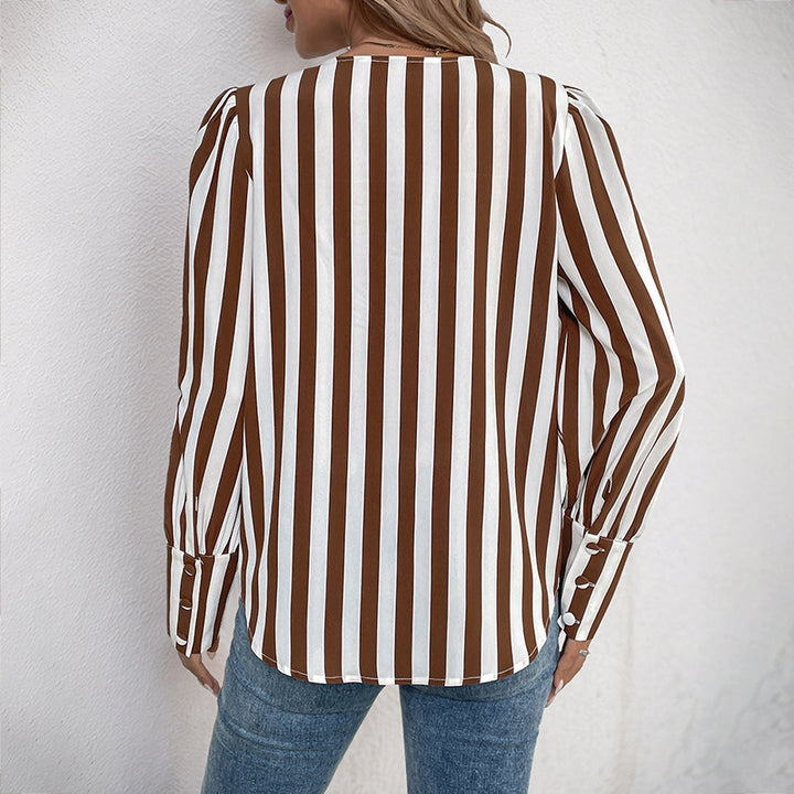 Damen Elegante gestreifte Bluse mit Knopfdetails Drune