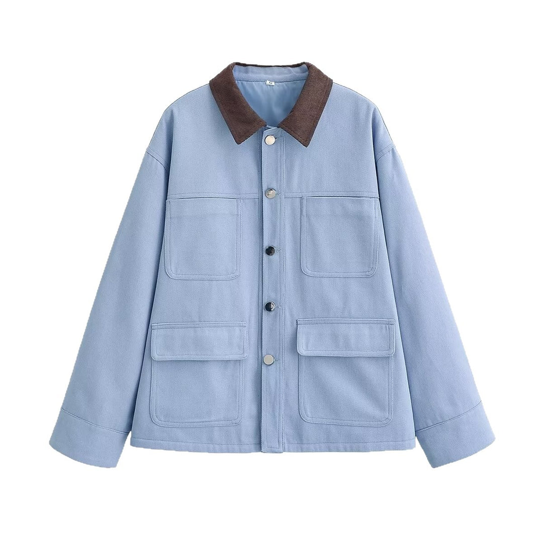 Damen Boxy-Arbeitsjacke mit Cordkragen und vier aufgesetzten Taschen Drune